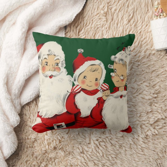 Retro Mid-Century Santa-familj – Kitsch Claus Kudde (Filt)