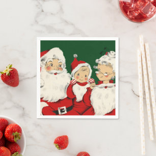 Retro Mid-Century Santa-familj – Kitsch Claus Pappersservett