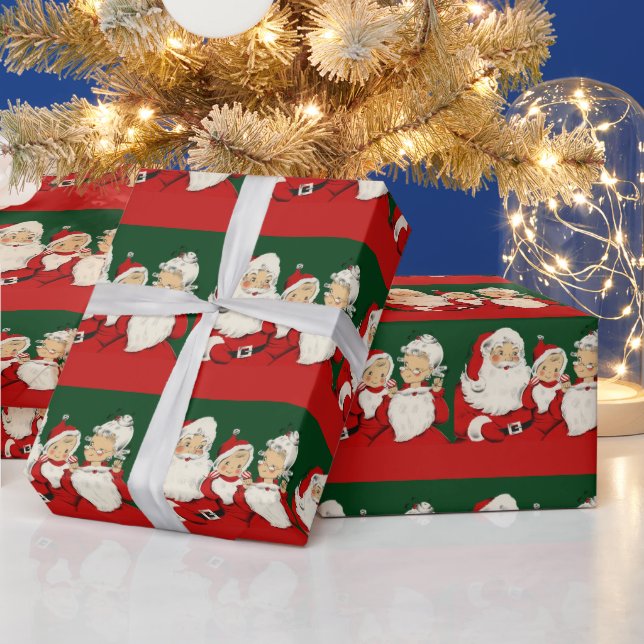 Retro Mid-Century Santa-familj – Kitsch Claus Presentpapper (Helgdagar)