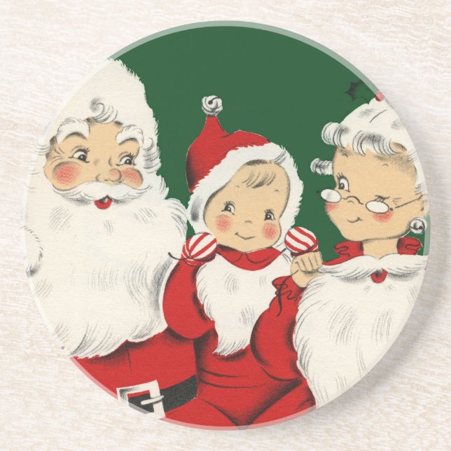 Retro Mid-Century Santa-familj – Kitsch Claus Underlägg (Framsidan)