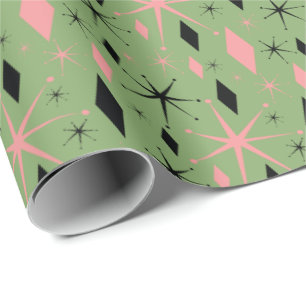 Retro Mid Century Starburst and Diamonds Wrapping Presentpapper