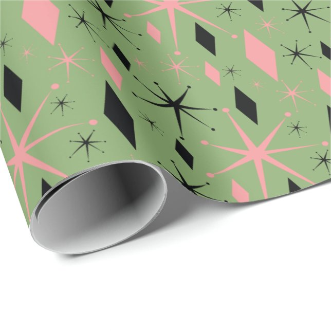 Retro Mid Century Starburst and Diamonds Wrapping  Presentpapper (Rullad Hörn)