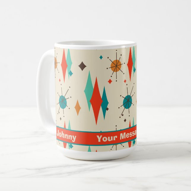 Retro Mid Century Starburst Diamond Personlig Kaffemugg (Framsida vänster)
