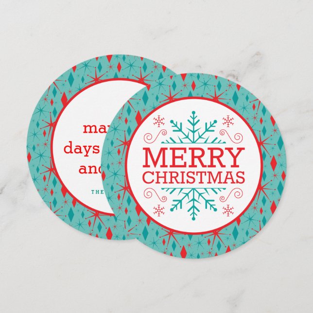 Retro Mid Century Starburst och Diamonds jul Julkort (Fram/baksida)