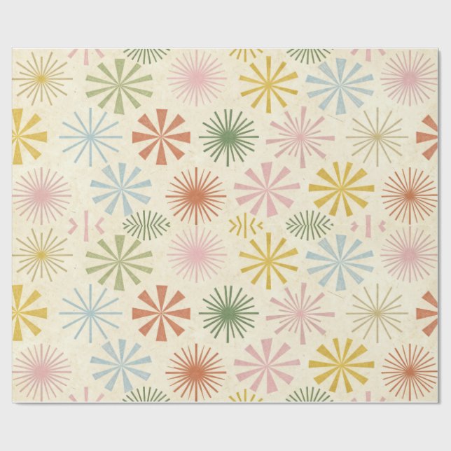 Retro Mid-Century Stjärnknall Mönster Inpackningsp Presentpapper (Platt)