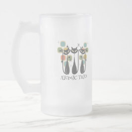 Retro Mid Century Svarta Atomkatterna MCM Frostat Ölglas