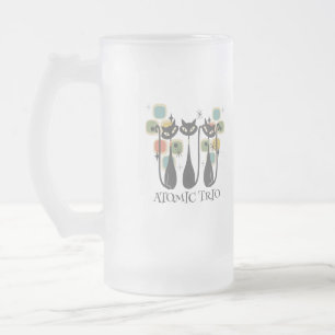 Retro Mid Century Svarta Atomkatterna MCM Frostat Ölglas