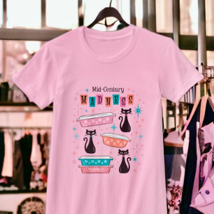 Retro Mid-Century Svarta katter Vintage Pyrex T-Sh T Shirt