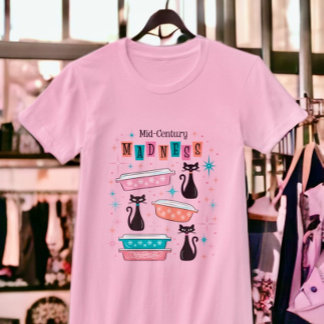 Retro Mid-Century Svarta katter Vintage Pyrex T-Sh T Shirt