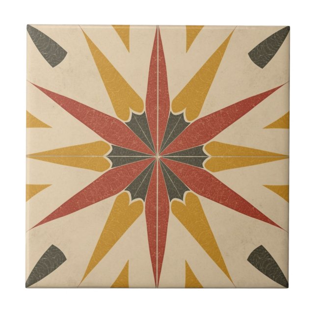 Retro Mid Century vintage Atomiskt Geometriskt Mön Kakelplatta (Framsidan)