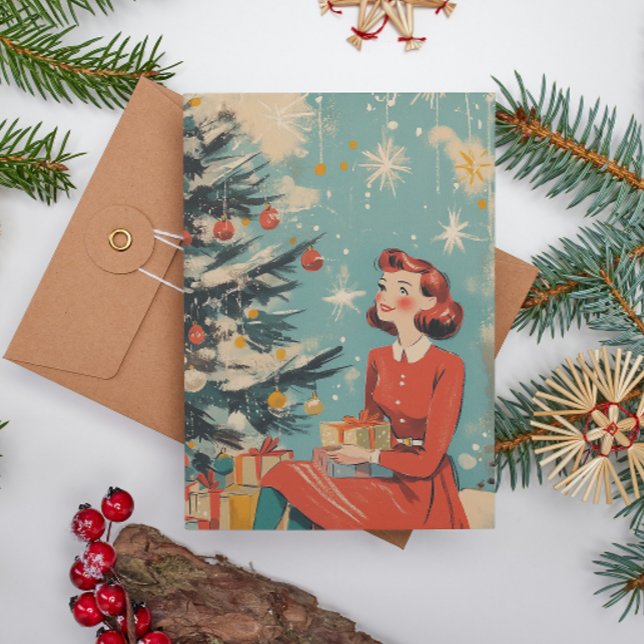 Retro Mid-Century  Vintage Julillustration Julkort (Skapare uppladdad)
