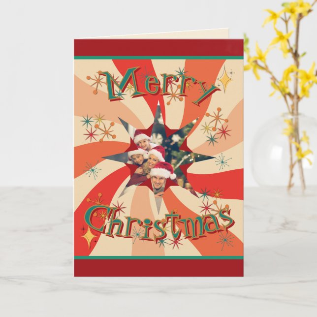 Retro Mid Century Your Family Photo and Message Kort (Gul blomma)
