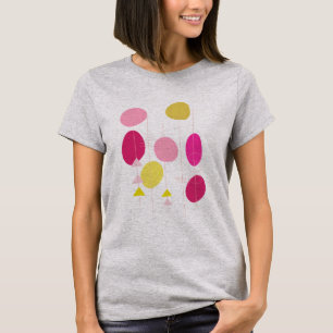 Retro Mid-Mod Geometric Shapes Rosa och Gult T Shirt