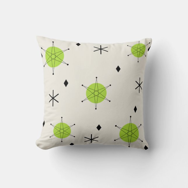 Retro Mid Mod Starburst Himlar Chartreuse Kudde (Framsida)