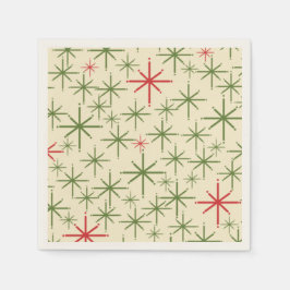 Retro Mid-Modet Julstjärnor Olive Red Cream Pappersservett