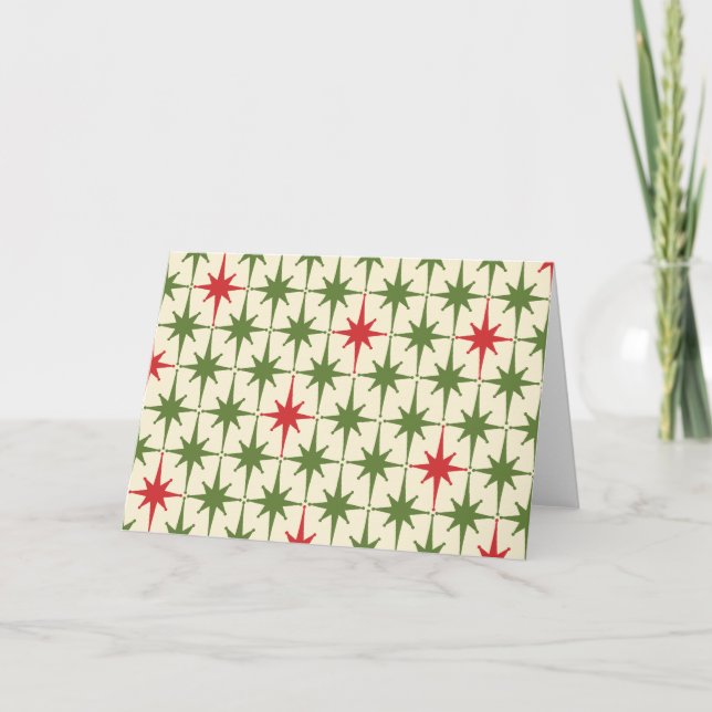 Retro Midcentury Modern julstjärnbursts Kort (Framsida)