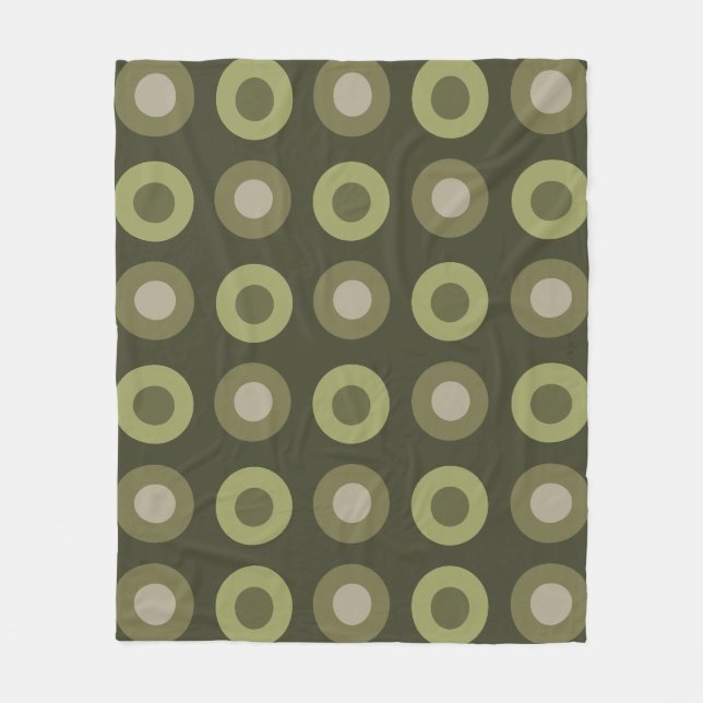 Retro MidCentury Prickar Olivgrön Fleecefilt (Framsidan)