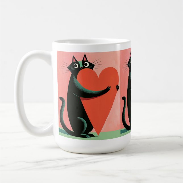 Retro Midcentury Svart Katt Hjärta Kaffe Kaffemugg (Vänster)