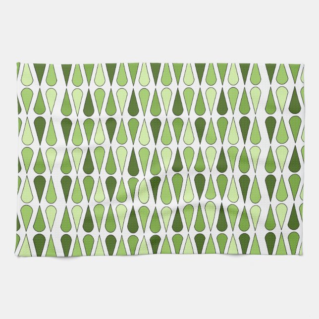 Retro Midcentury Tårdråpar Chartreuse Kökshandduk (Horisontell)