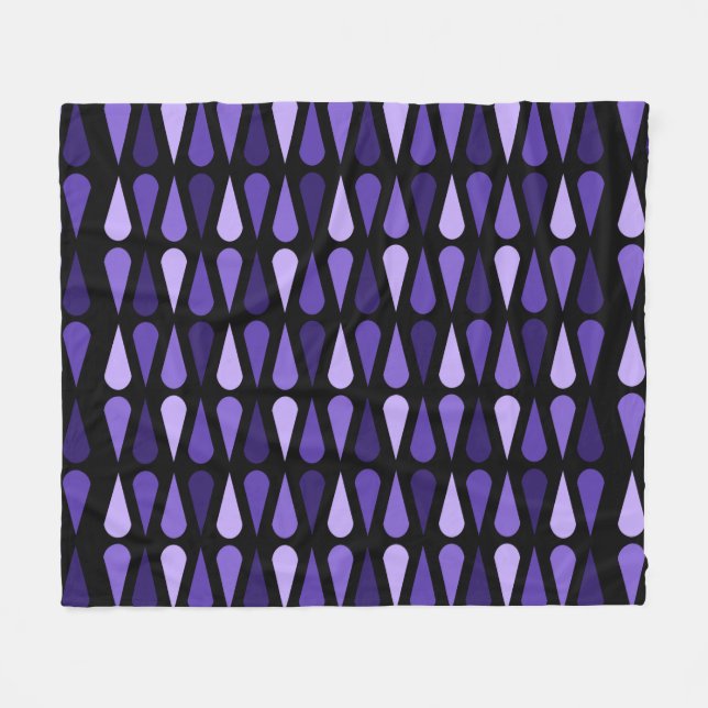 Retro Midcentury Teardrops Black Indigo Fleecefilt (Framsidan (Horisontell))