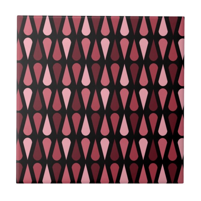Retro Midcentury Teardrops Black Red Kakelplatta (Framsidan)