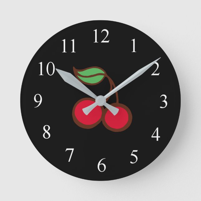 Retro Middag Black Cherry Wall Clock Rund Klocka (Framsida)