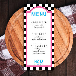 Retro Middag Checkerboard-Rosa-bröllopsmottagning Meny