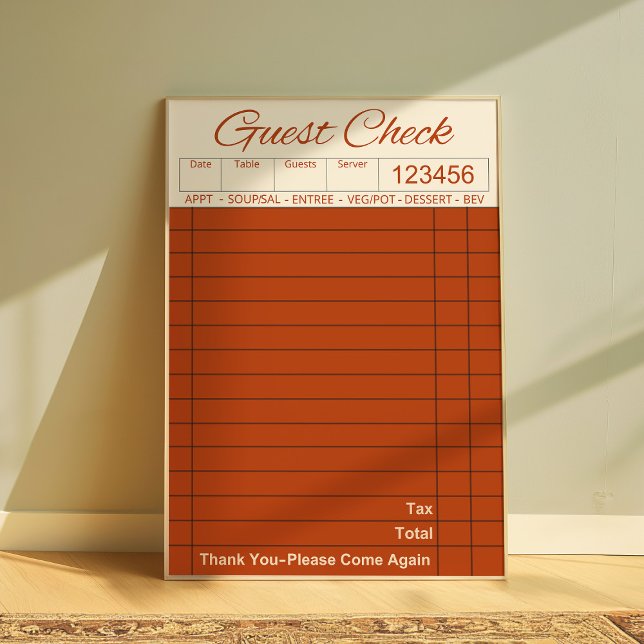 Retro Middag Guest Check Aesthetic Kitchen Poster (Skapare uppladdad)