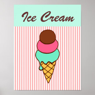 Retro Middag Ice Cream Cone Wall Art Poster