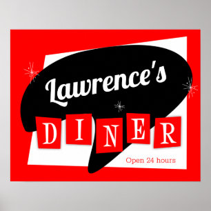 Retro Middag Red and Black Starburst Anpassningsba Poster