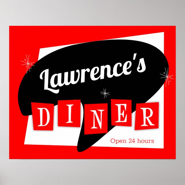 Retro Middag Red and Black Starburst Anpassningsba Poster (Framsidan)