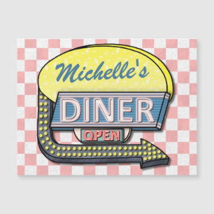 Retro Middag Sign 50s Rosa Checkered Personlig