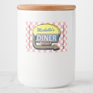 Retro Middag Sign 50s Rosa Checkered Personlig Mat Etiketter