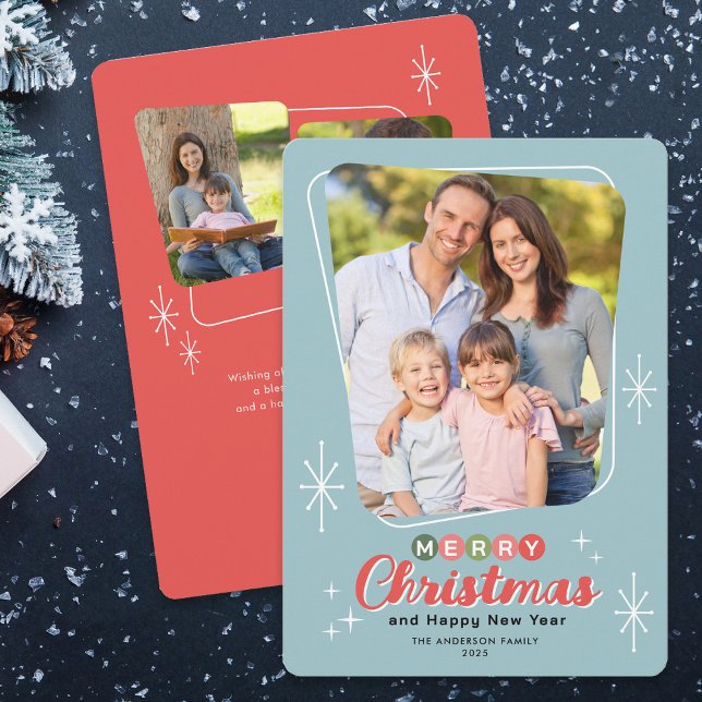 Retro Midhundsdagens moderna 3 foton jul Julkort (Skapare uppladdad)