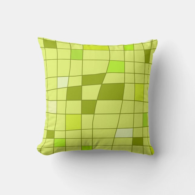 Retro Midhundskonst Warped Chartreuse Kudde (Framsida)