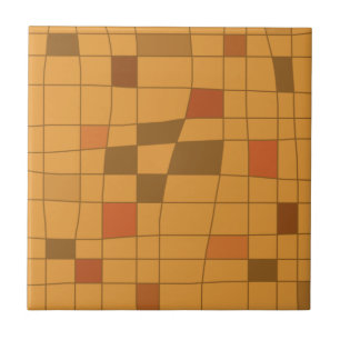 Retro Midhundskonst Warped Ochre Kakelplatta