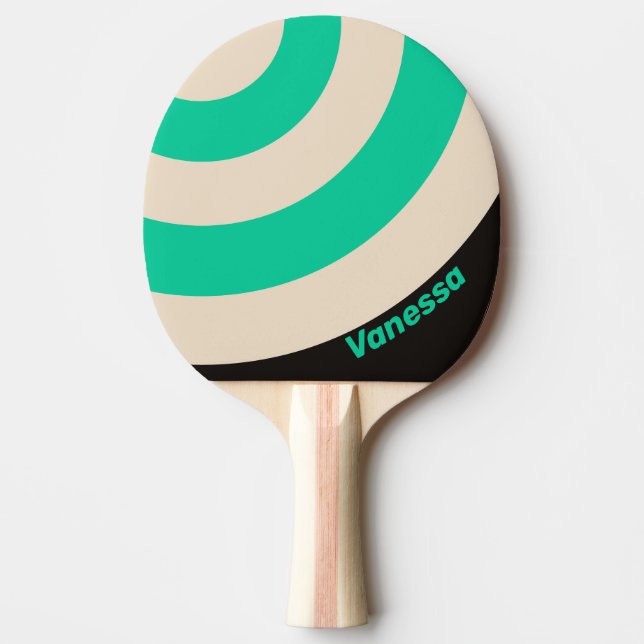 Retro Midnatt Mint Cirkel Rand med Namn Ping Pingisracket (Framsidan)