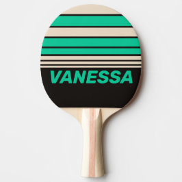 Retro Midnatt Mint Horisontell Randig med Namn Pingisracket