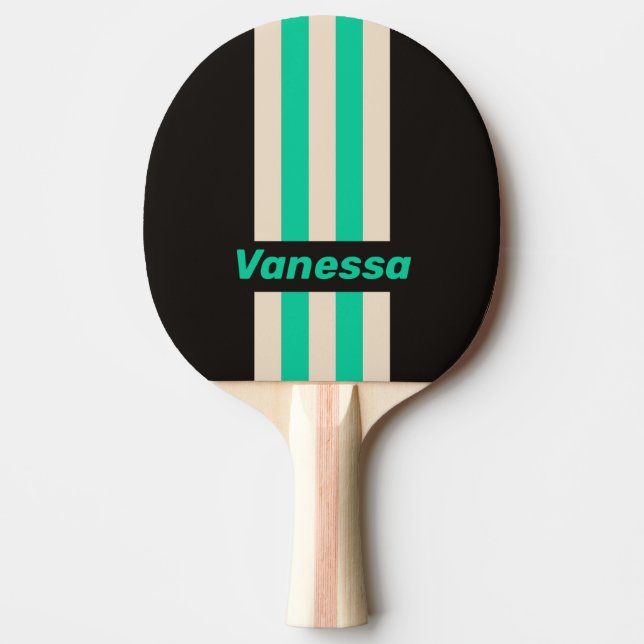 Retro Midnatt Mint Pinstrstripor med namn Pingisracket (Framsidan)
