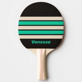 Retro Midnatt Mint Ränder med Namn Pingisracket