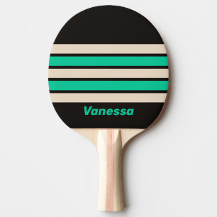 Retro Midnatt Mint Ränder med Namn Pingisracket