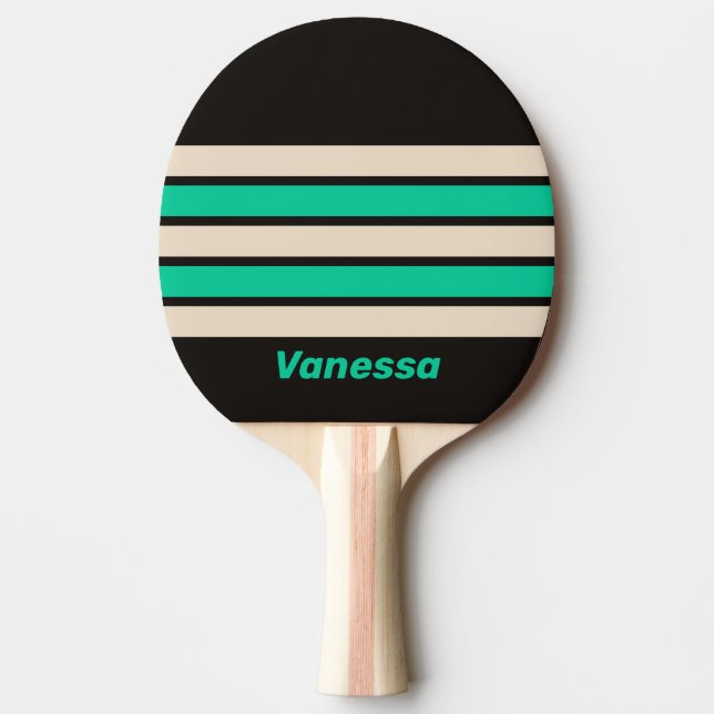 Retro Midnatt Mint Ränder med Namn Pingisracket (Framsidan)