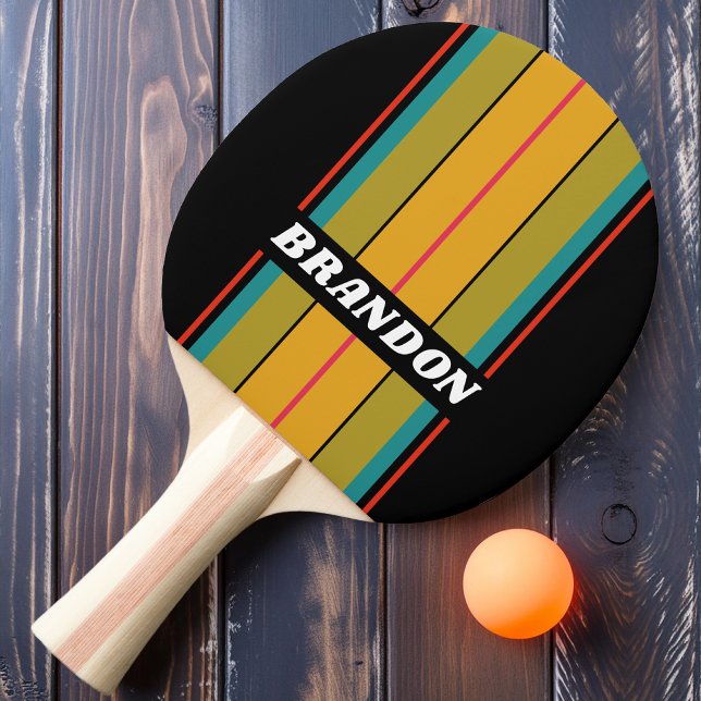 Retro Midnatt Regnbåge Bräda Ränder med Namn Pingisracket (Skapare uppladdad)