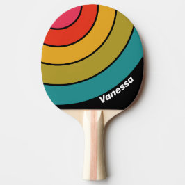 Retro Midnatt Regnbåge Cirkel Rand med Namn Pingisracket