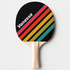 Retro Midnatt Regnbåge Diagonal Randig med Namn Pingisracket