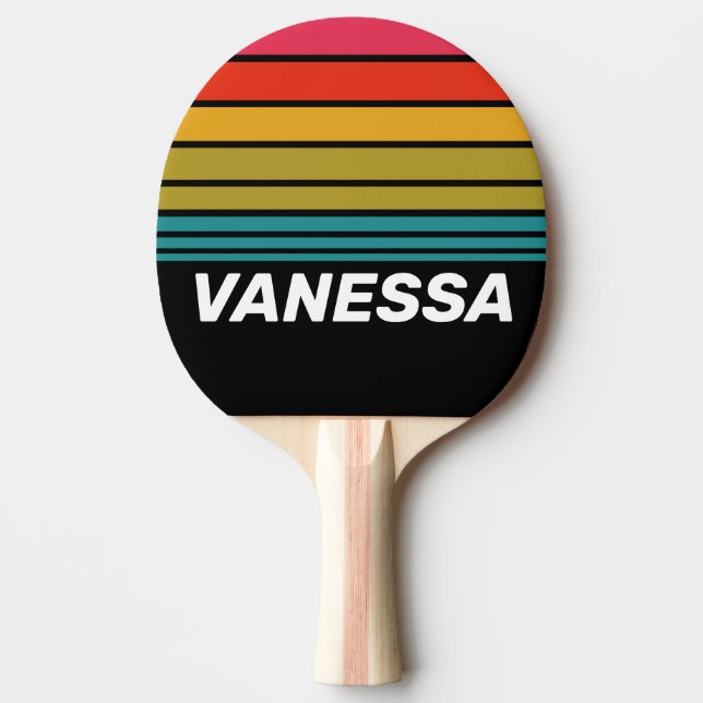 Retro Midnatt Regnbåge Horisont Randig med namn Pingisracket (Framsidan)