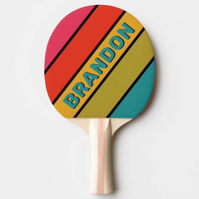 Retro Midnatt Regnbåge Kraftig Randig med Namn Pingisracket (Framsidan)