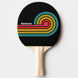 Retro Midnatt Regnbåge Lockiga Ränder med Namn Pingisracket