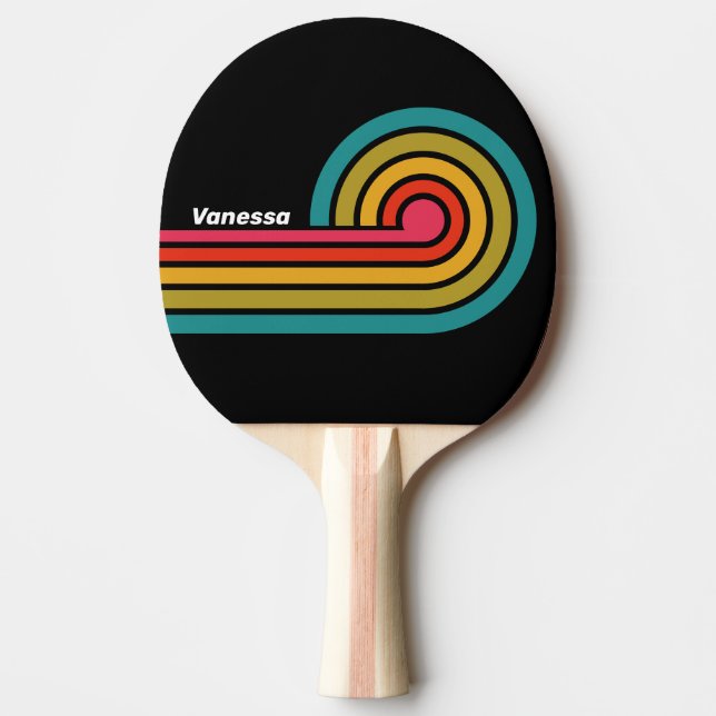 Retro Midnatt Regnbåge Lockiga Ränder med Namn Pingisracket (Framsidan)