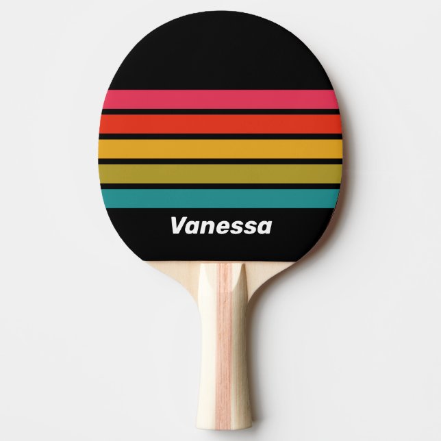 Retro Midnatt Regnbåge över Ränder med Namn Pingisracket (Framsidan)